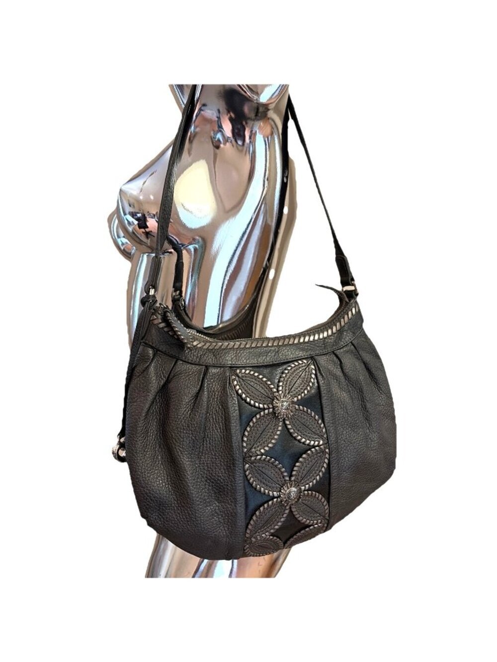 Brighton Masterpiece Mon Amie Metallic Shoulder Bag Floral Applique Medallion
